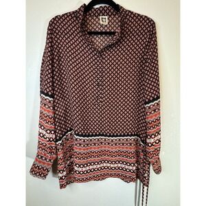 Vntg Anne Klein Long Sleeved Multi Patterned Workwear Blouse Size‎ 8